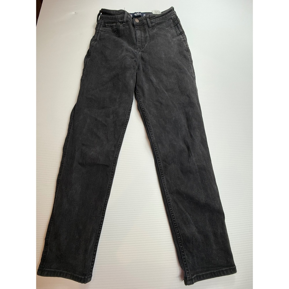 Hollister Womens Ultra High Rise Non Stretch Straight Leg Jeans Black Wash 26x27